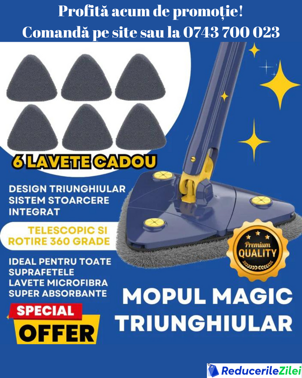 Mop triunghiular cu rotire 360° cu stoarcere automata