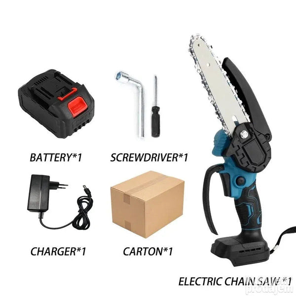 Mini Drujba electrica portabila, 2 acumulatori de 48V, lama de 15.4 CM și 2 lanțuri