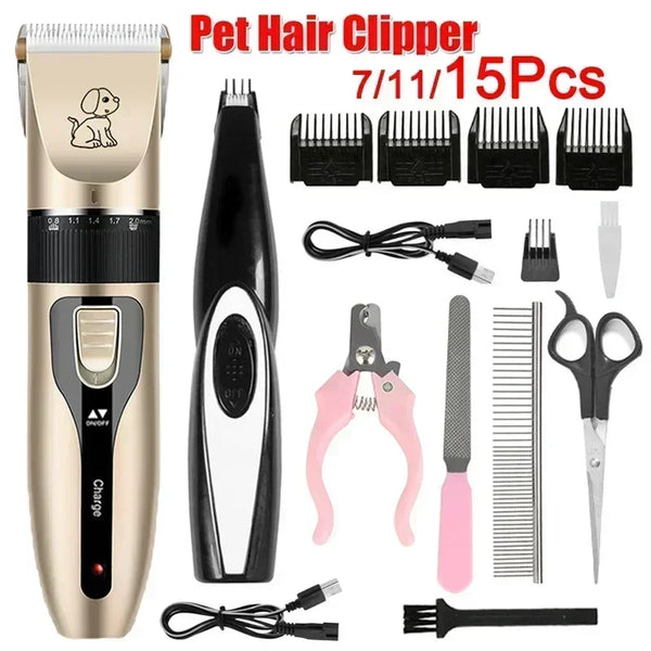 OFERTA PROMO: Set masina de tuns animale cu 4 accesorii de reglaj, foarfeca, pieptan, pila de unghii