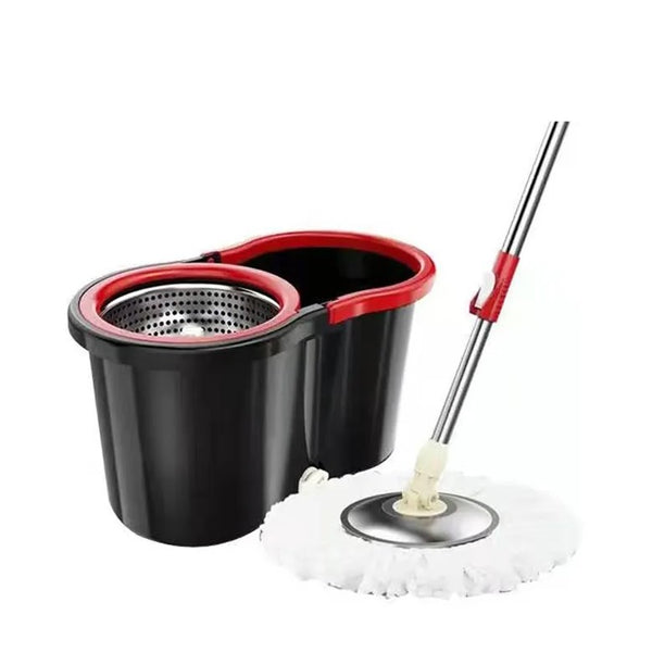 Set mop rotativ cu galeata, capacitate 8 L, negru/rosu